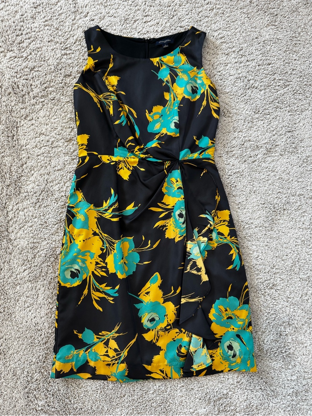 Banana Republic Black Midi Dress with Yellow & Teal Floral Print